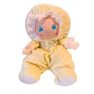 Vtg Little Darlins Terry Cloth Yellow Plush Baby Doll 14" Blue Eyes